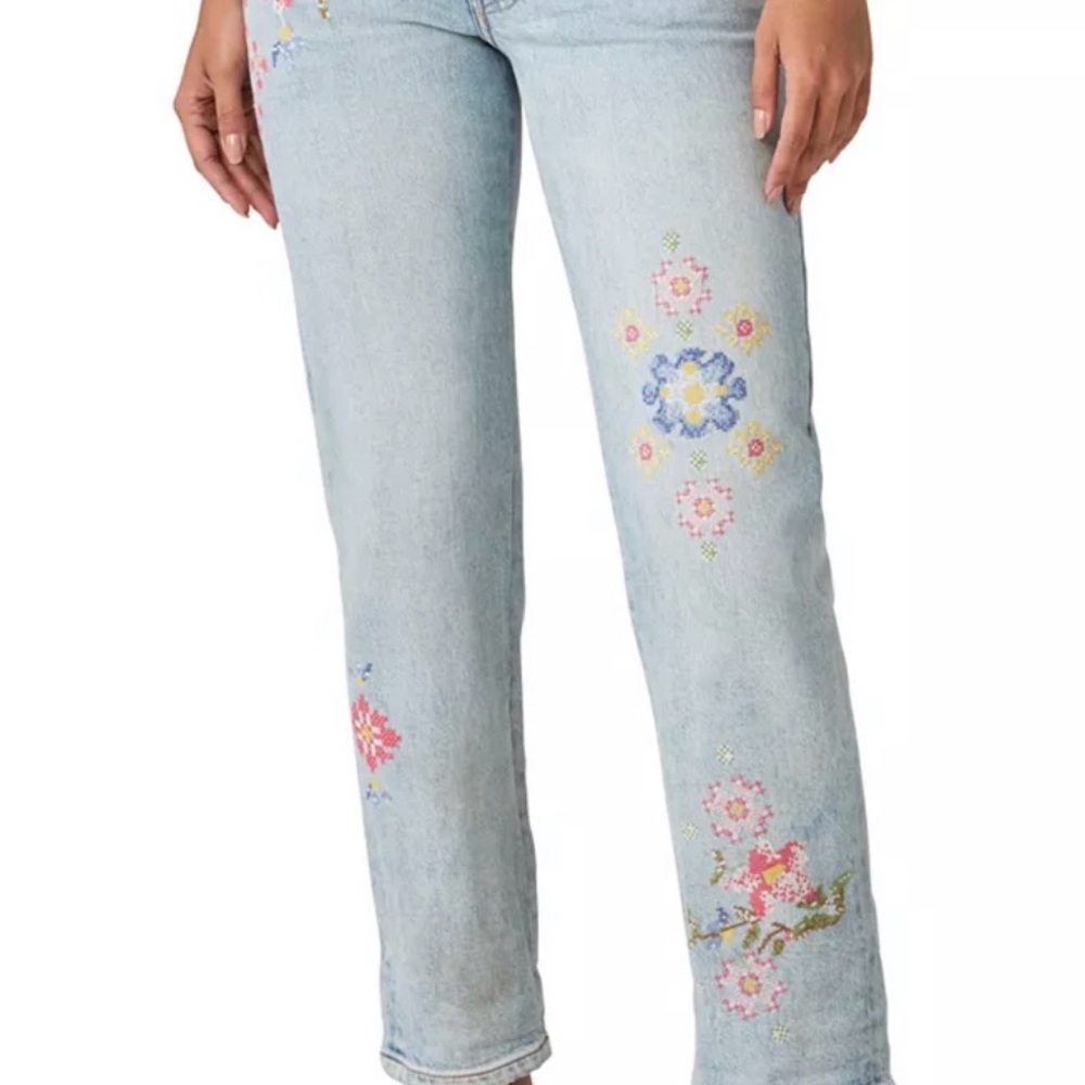 Lucky Brand Light Blue Floral Straight Leg Jeans